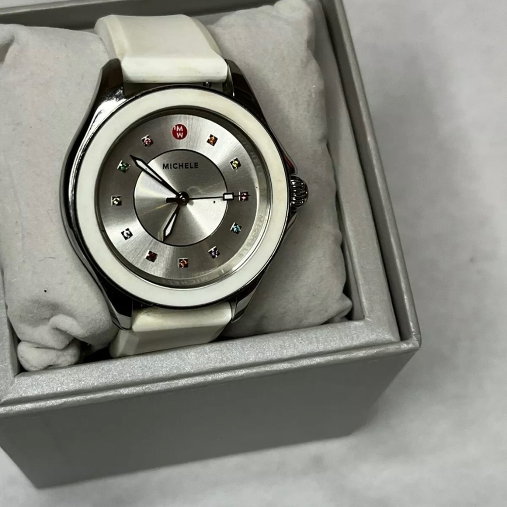 Michele Cape White Silver Topaz Ladies Watch
